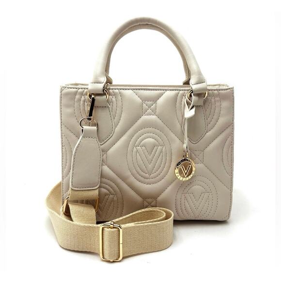 Valentino Orlandi Large Quilted Logo Tote Bag Top Handle Crosbody Beige